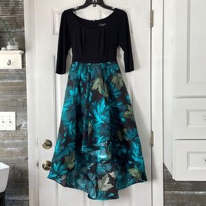 R&M RICHARDS Womens Black Floral Scoop Neck, Hi-Lo Dress, 6 Petite